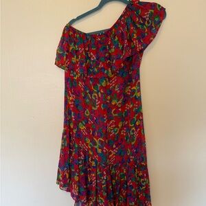 Vintage Saint Laurent Multicolor One-Shoulder Dress